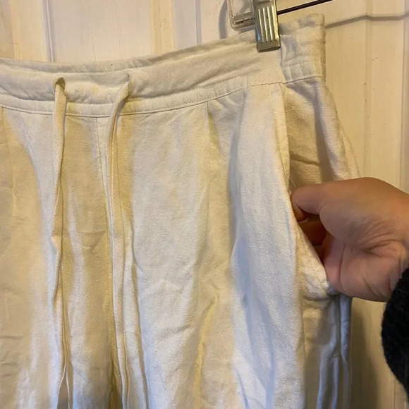 A new day Linen Blend Ivory Cream Summer Casual Pull On pants Women's M Pocket - Picture 7 of 8